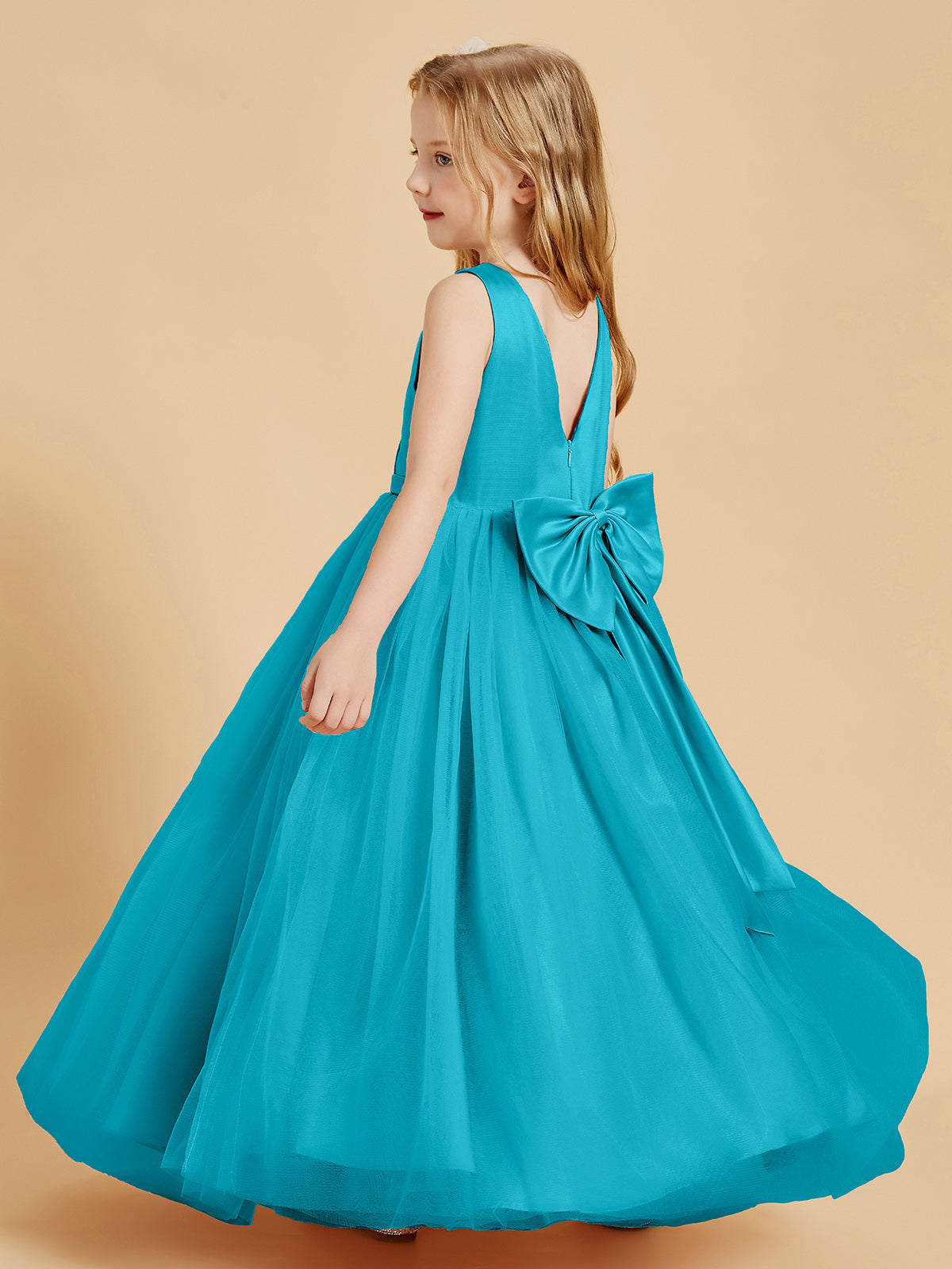 Tulle Junior Bridesmaid Dresses Satin Top Jade